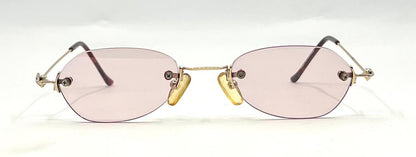 Masters Rimless Sunglasses – Gold Metal Frame – Solid Light Pink Lenses – Unworn Vintage