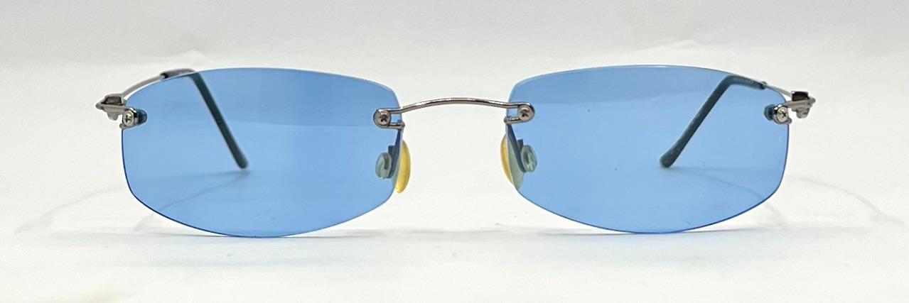 Masters 543 Rimless Sunglasses – Silver Metal Frame – Solid Blue Lenses – Unworn Vintage
