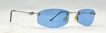 Masters 543 Rimless Sunglasses – Silver Metal Frame – Solid Blue Lenses – Unworn Vintage