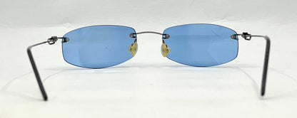 Masters 543 Rimless Sunglasses – Silver Metal Frame – Solid Blue Lenses – Unworn Vintage
