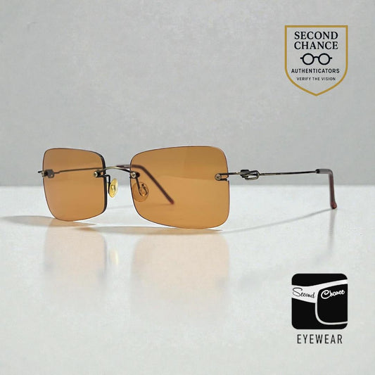 Masters 543 Rimless Sunglasses – Dark Metal Frame – Solid Brown / Amber Lenses – Unworn Vintage