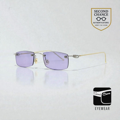 Rimless Sunglasses–Silver Metal Frame–Solid Lavender Lense–Unworn Vintage