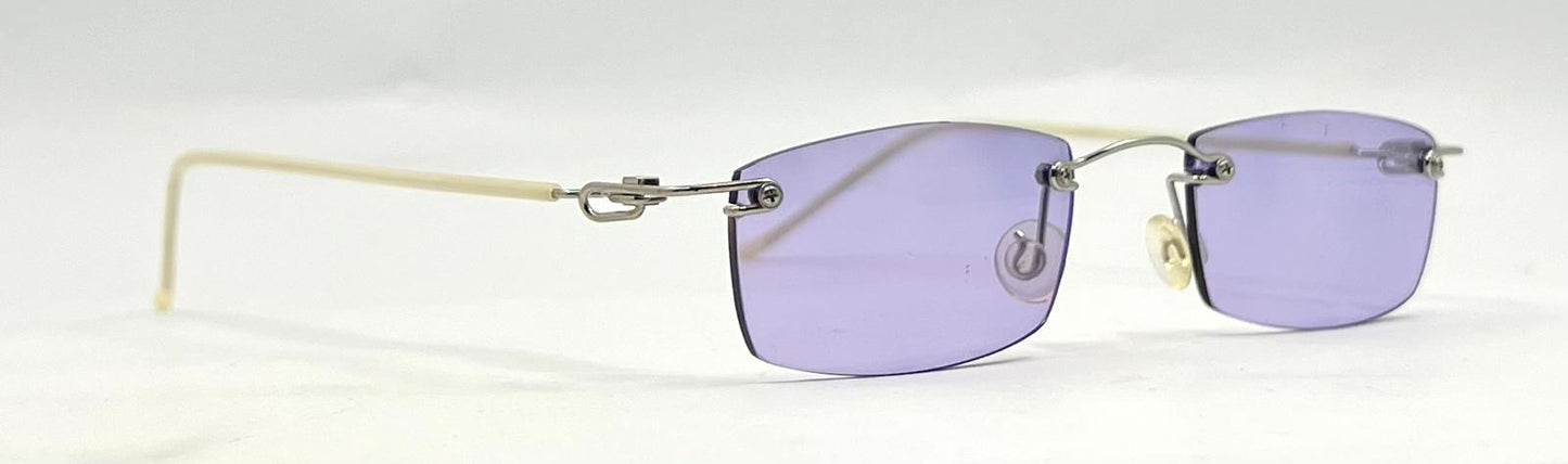Rimless Sunglasses–Silver Metal Frame–Solid Lavender Lense–Unworn Vintage