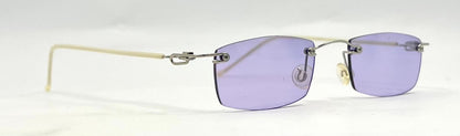 Rimless Sunglasses–Silver Metal Frame–Solid Lavender Lense–Unworn Vintage