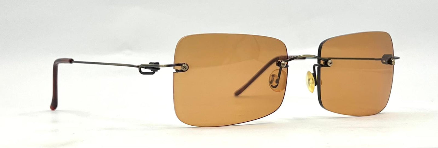 Masters 543 Rimless Sunglasses – Dark Metal Frame – Solid Brown / Amber Lenses – Unworn Vintage