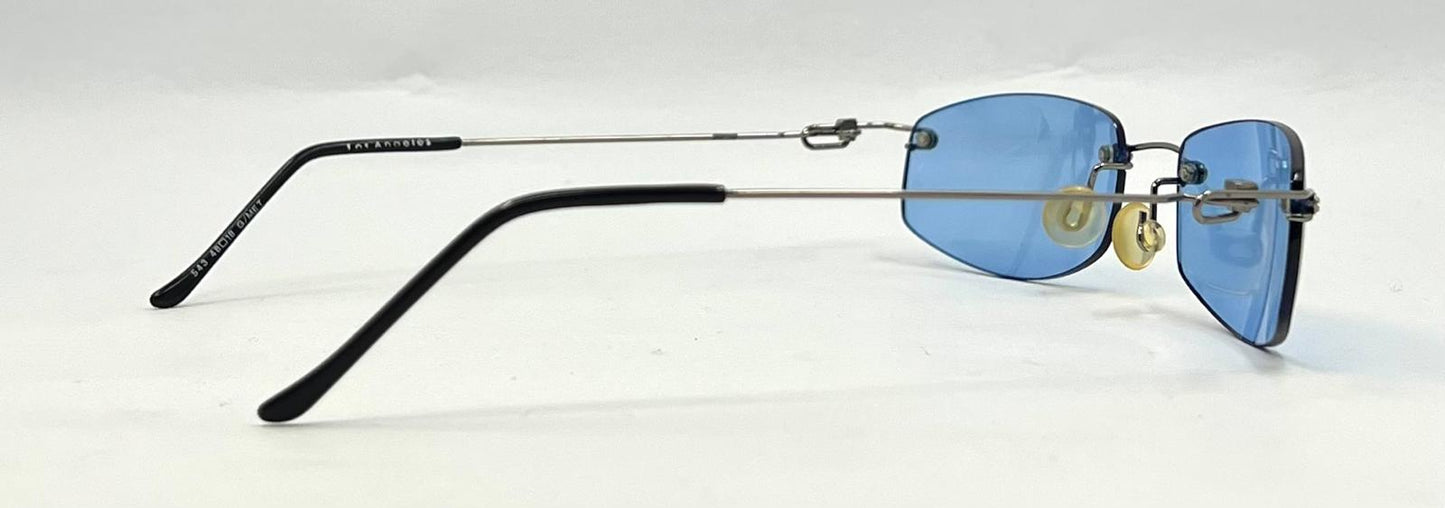 Masters 543 Rimless Sunglasses – Silver Metal Frame – Solid Blue Lenses – Unworn Vintage