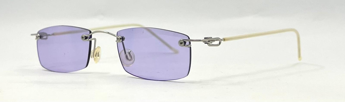 Rimless Sunglasses–Silver Metal Frame–Solid Lavender Lense–Unworn Vintage