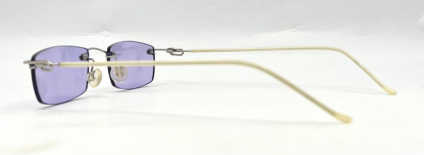 Rimless Sunglasses–Silver Metal Frame–Solid Lavender Lense–Unworn Vintage