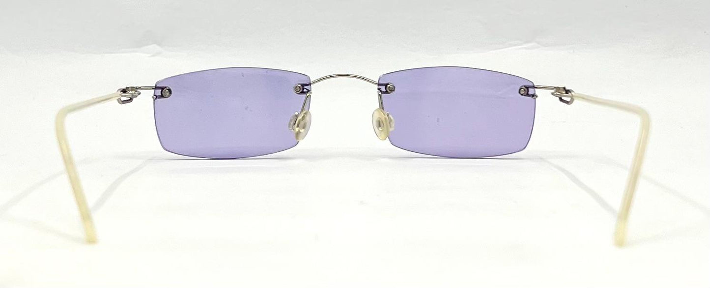 Rimless Sunglasses–Silver Metal Frame–Solid Lavender Lense–Unworn Vintage