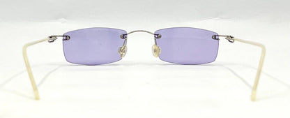 Rimless Sunglasses–Silver Metal Frame–Solid Lavender Lense–Unworn Vintage