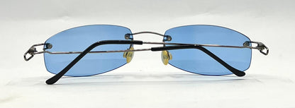 Masters 543 Rimless Sunglasses – Silver Metal Frame – Solid Blue Lenses – Unworn Vintage