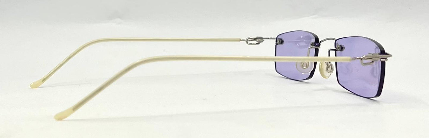 Rimless Sunglasses–Silver Metal Frame–Solid Lavender Lense–Unworn Vintage