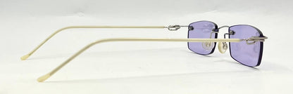 Rimless Sunglasses–Silver Metal Frame–Solid Lavender Lense–Unworn Vintage