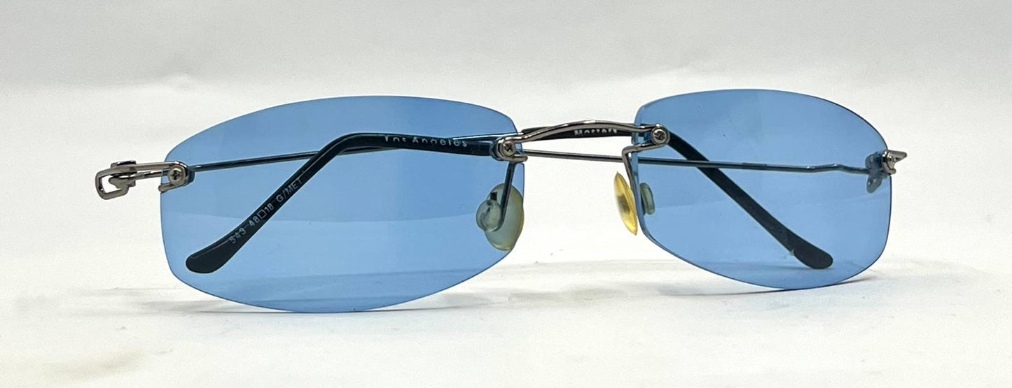 Masters 543 Rimless Sunglasses – Silver Metal Frame – Solid Blue Lenses – Unworn Vintage