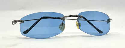 Masters 543 Rimless Sunglasses – Silver Metal Frame – Solid Blue Lenses – Unworn Vintage