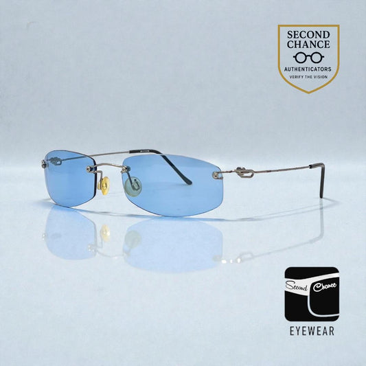 Masters 543 Rimless Sunglasses – Silver Metal Frame – Solid Blue Lenses – Unworn Vintage