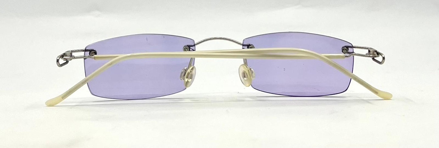 Rimless Sunglasses–Silver Metal Frame–Solid Lavender Lense–Unworn Vintage