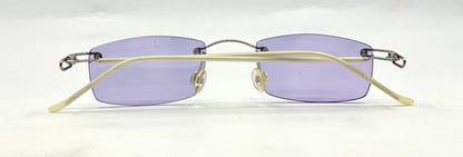 Rimless Sunglasses–Silver Metal Frame–Solid Lavender Lense–Unworn Vintage