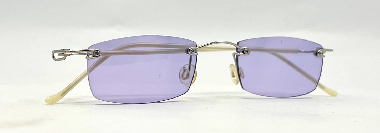 Rimless Sunglasses–Silver Metal Frame–Solid Lavender Lense–Unworn Vintage