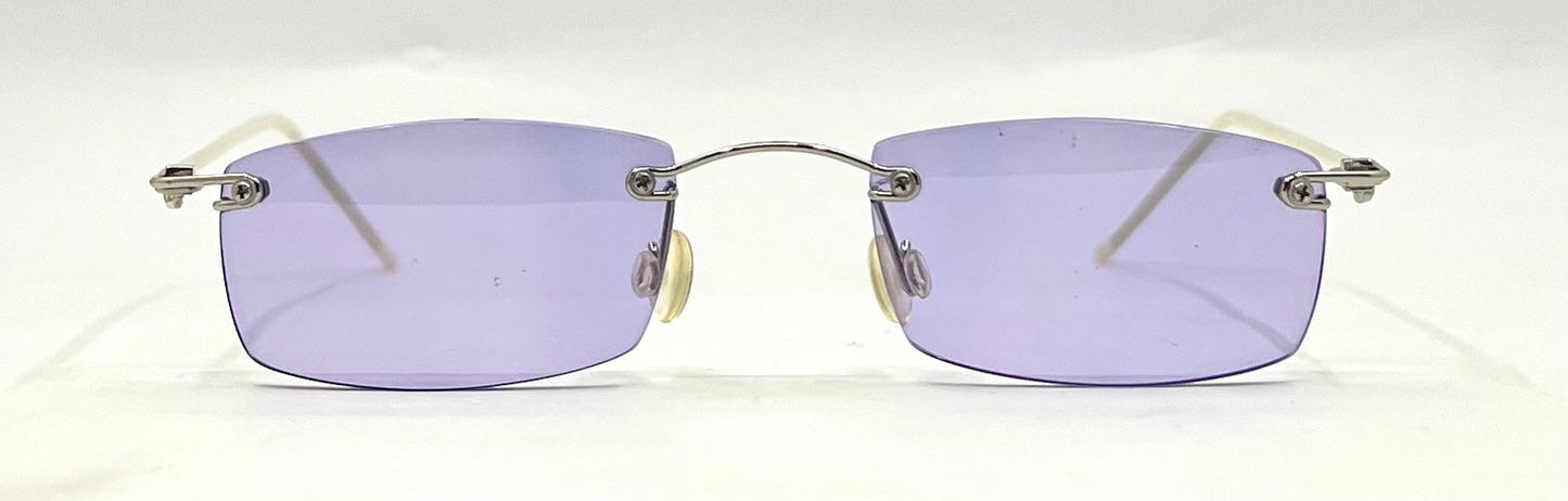 Rimless Sunglasses–Silver Metal Frame–Solid Lavender Lense–Unworn Vintage