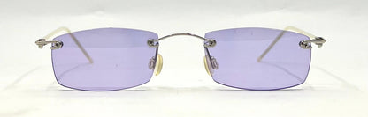 Rimless Sunglasses–Silver Metal Frame–Solid Lavender Lense–Unworn Vintage