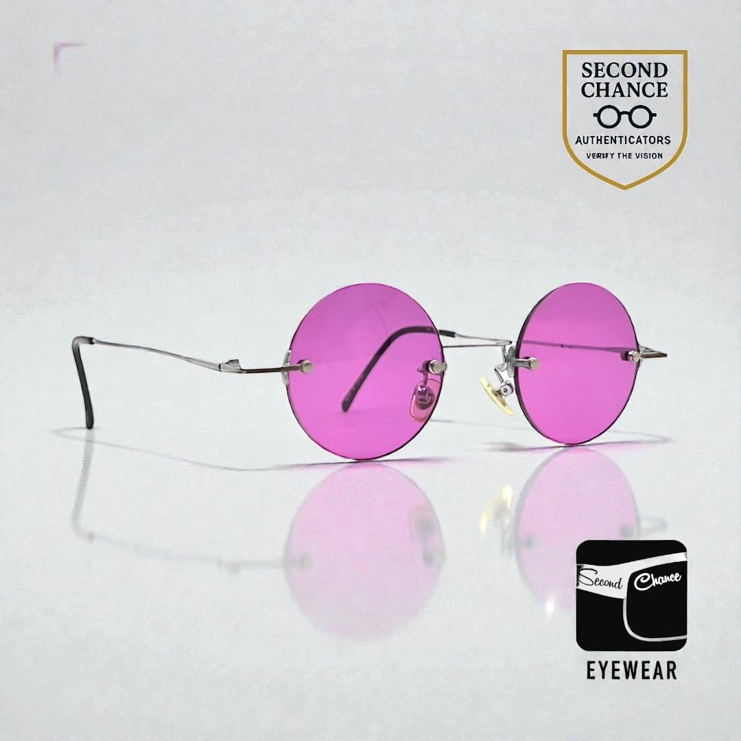 TAKE MI-7806 Rimless Sunglasses–Silver Frame–Solid Purple Lenses–Made in Japan–Unworn
