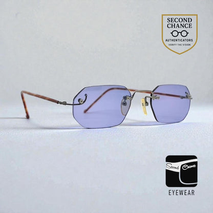 Vintage Rimless Sunglasses–Silver Frame–Solid Lavender Lenses–Made in Japan–Unworn