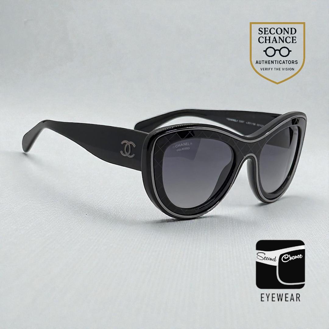 Chanel 5397 Polarized Oversized Shield Sunglasses Black Unworn Italy