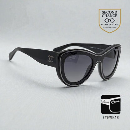 Chanel 5397 Polarized Oversized Shield Sunglasses Black Unworn Italy