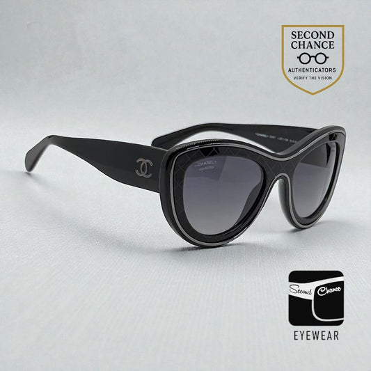 Chanel 5397 Polarized Oversized Shield Sunglasses Black Unworn Italy