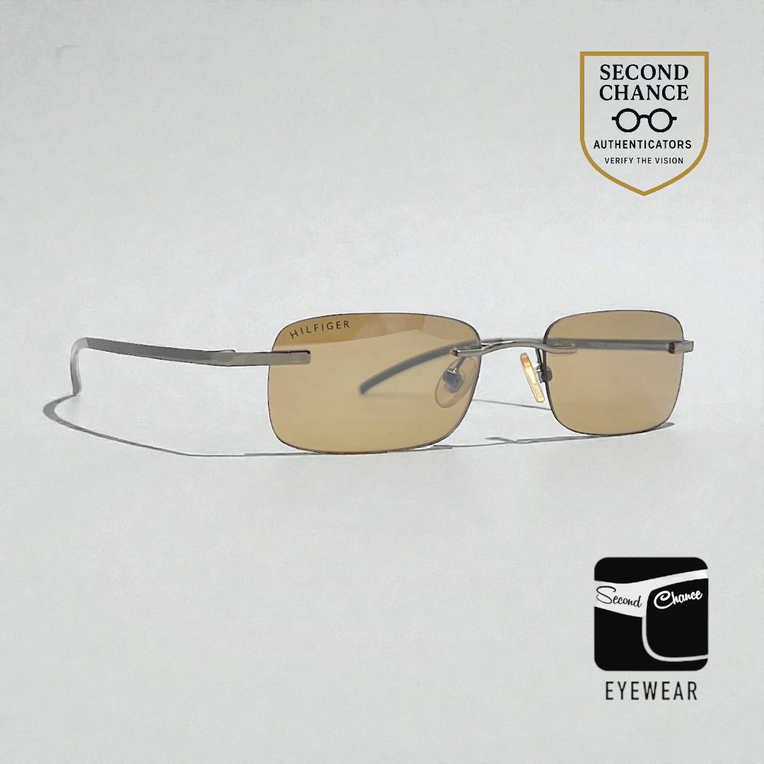 TOMMY HILFIGER TH 7007 Rimless Sunglasses–GUN Frame–Solid Brown Lenses–Unworn
