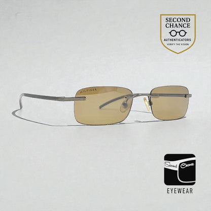 TOMMY HILFIGER TH 7007 Rimless Sunglasses–GUN Frame–Solid Brown Lenses–Unworn