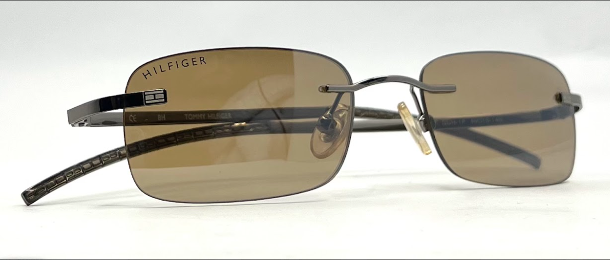 TOMMY HILFIGER TH 7007 Rimless Sunglasses–GUN Frame–Solid Brown Lenses–Unworn