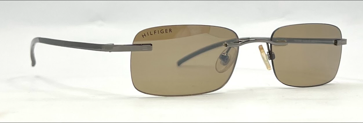 TOMMY HILFIGER TH 7007 Rimless Sunglasses–GUN Frame–Solid Brown Lenses–Unworn