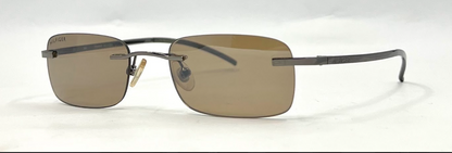 TOMMY HILFIGER TH 7007 Rimless Sunglasses–GUN Frame–Solid Brown Lenses–Unworn