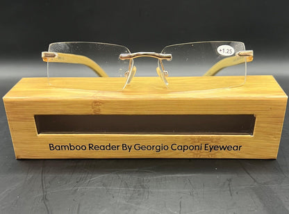 Georgio Caponi Genuine Bamboo Wood Unisex Rimless Readers W| Magnification Brand New