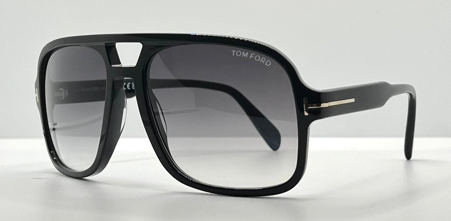 Tom Ford Falconer-02 Tf884 01B-Black Shield Sunglasses-Gradient Lenses-Full Kit-Made In Italy