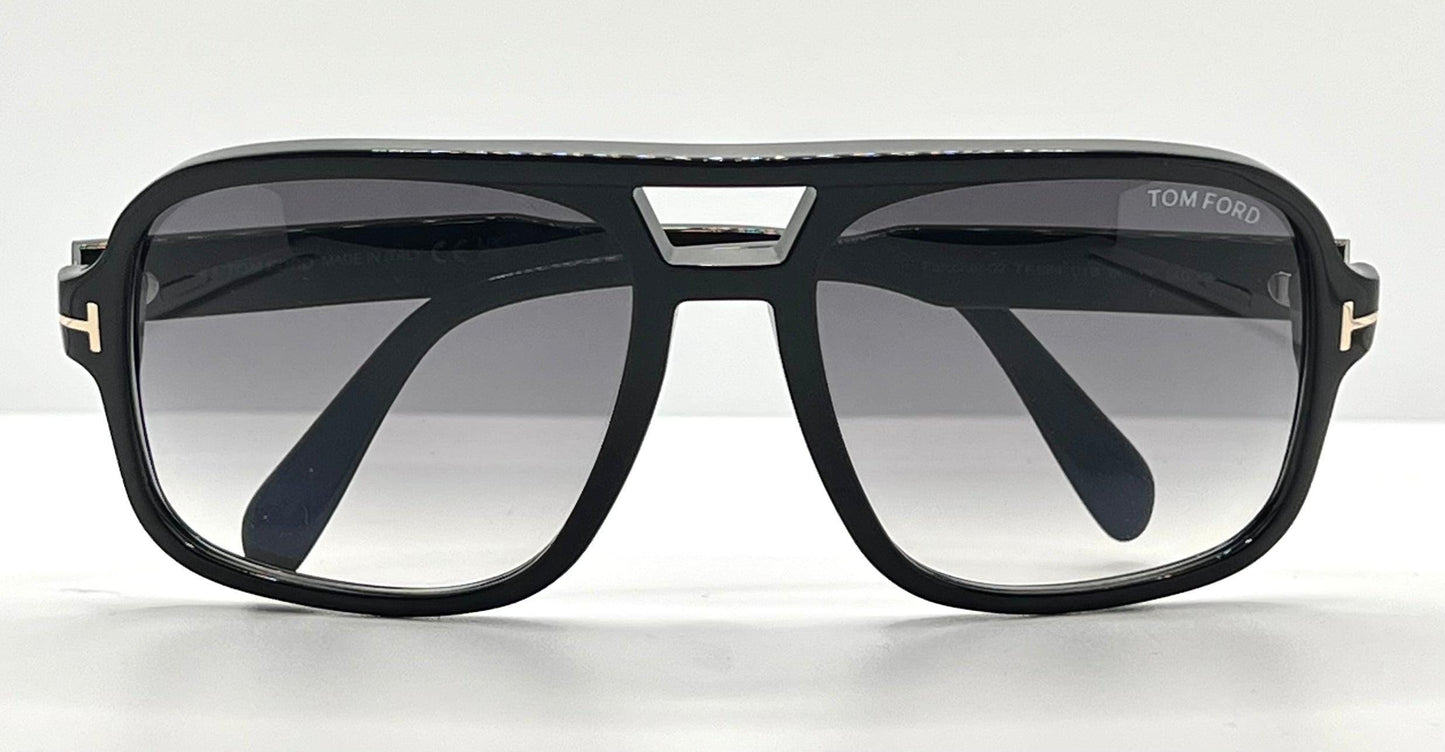 Tom Ford Falconer-02 Tf884 01B-Black Shield Sunglasses-Gradient Lenses-Full Kit-Made In Italy
