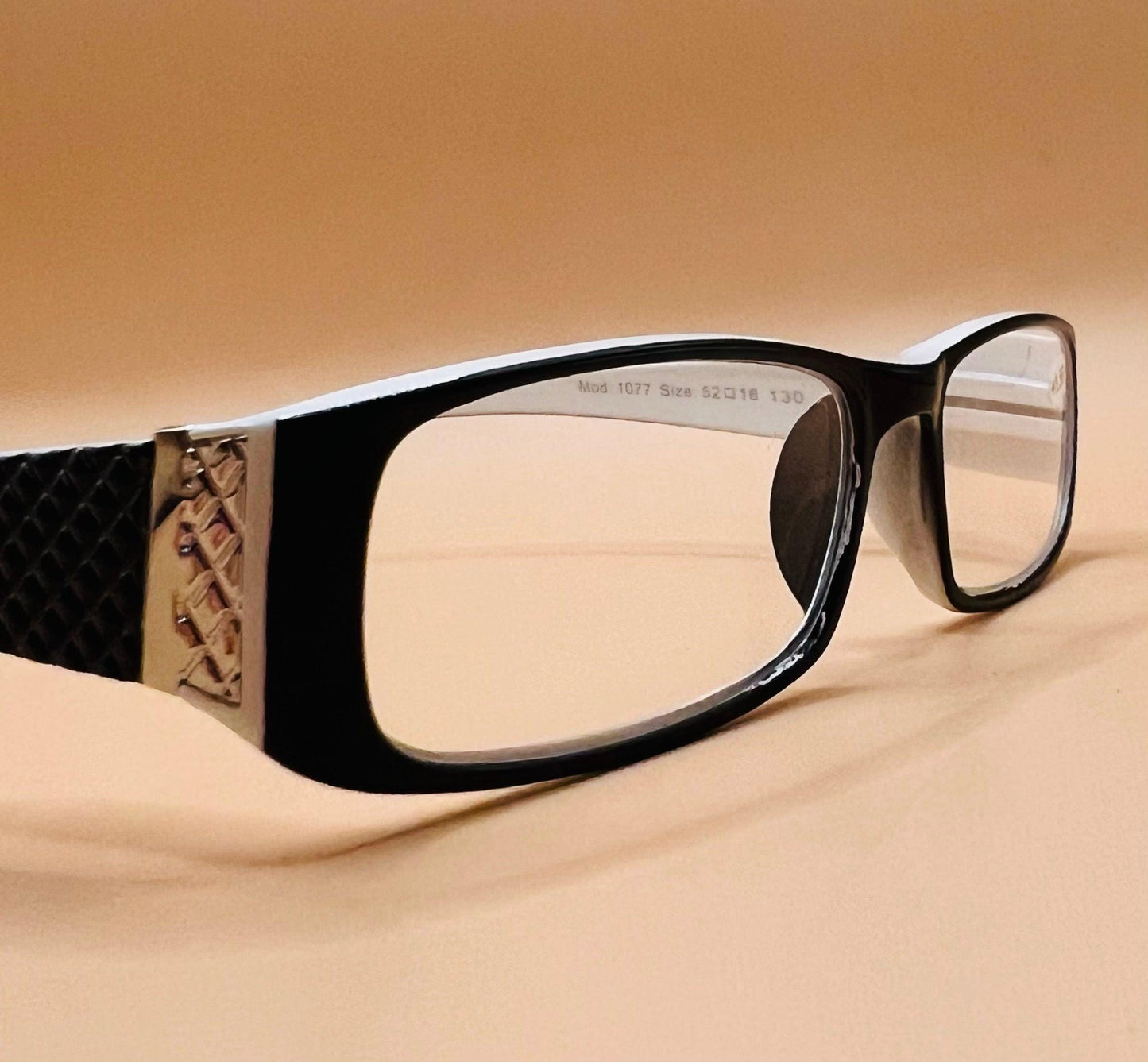 Pablo Zanetti Geometric Narrow Reading Glasses | Rectangular Frames | Spring Hinges | Silver Transition w| Patterned Arms