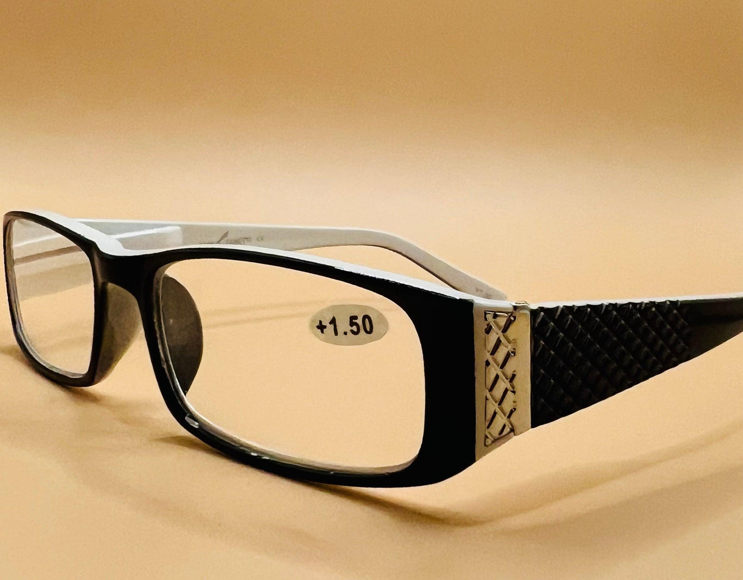 Pablo Zanetti Geometric Narrow Reading Glasses | Rectangular Frames | Spring Hinges | Silver Transition w| Patterned Arms