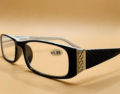 Pablo Zanetti Geometric Narrow Reading Glasses | Rectangular Frames | Spring Hinges | Silver Transition w| Patterned Arms