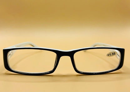 Pablo Zanetti Geometric Narrow Reading Glasses | Rectangular Frames | Spring Hinges | Silver Transition w| Patterned Arms