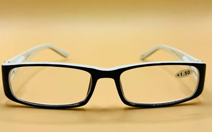 Pablo Zanetti Geometric Narrow Reading Glasses | Rectangular Frames | Spring Hinges | Silver Transition w| Patterned Arms