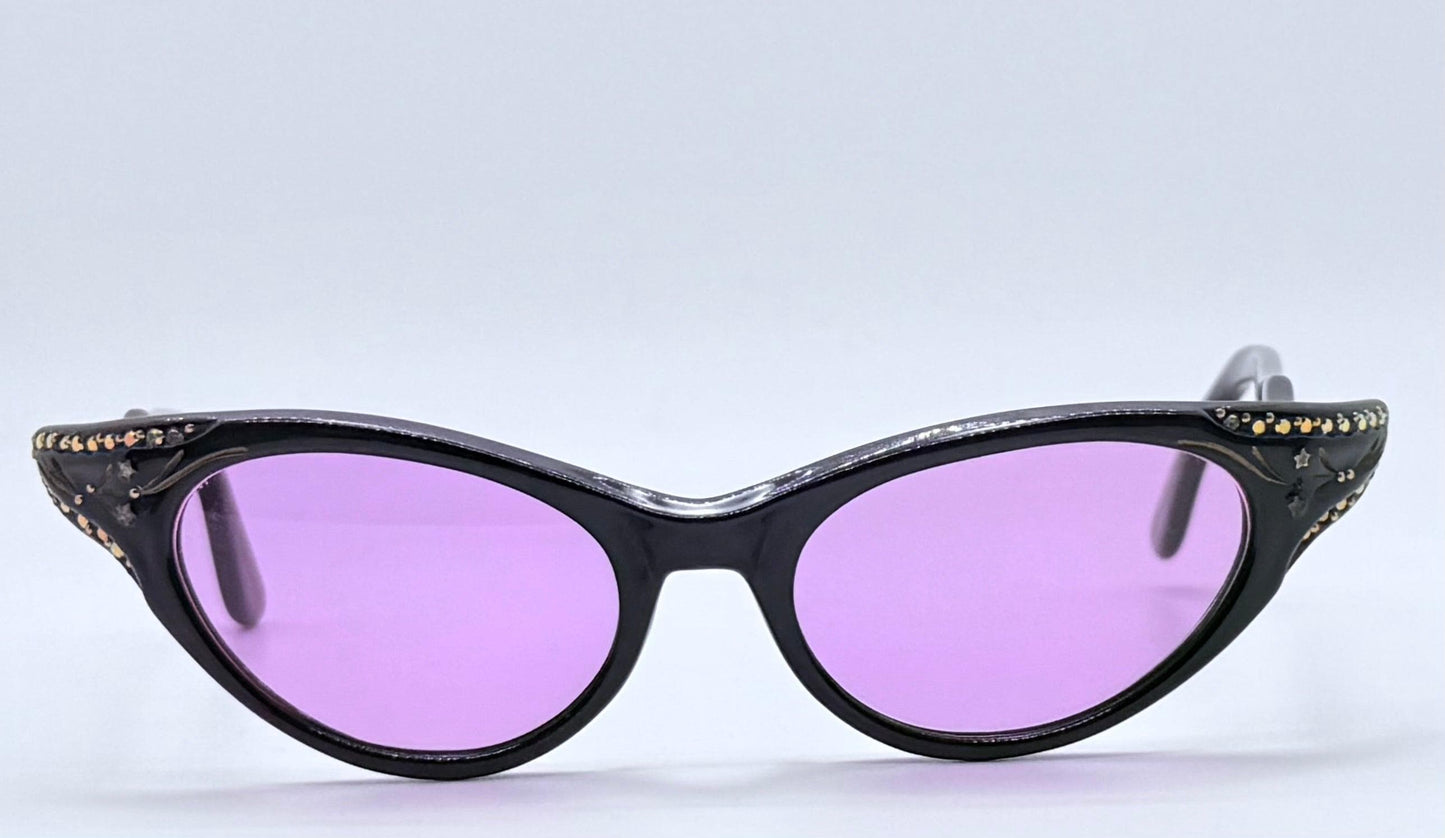 Vintage 1950S Sr Usa 5 1|2 Black Cat-Eye Glasses With Brand New-Custom Berko’S Designs Lenses