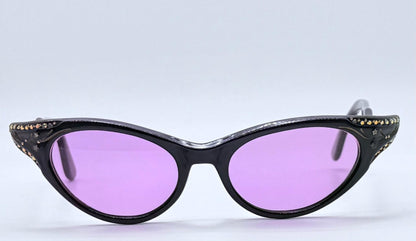 Vintage 1950S Sr Usa 5 1|2 Black Cat-Eye Glasses With Brand New-Custom Berko’S Designs Lenses
