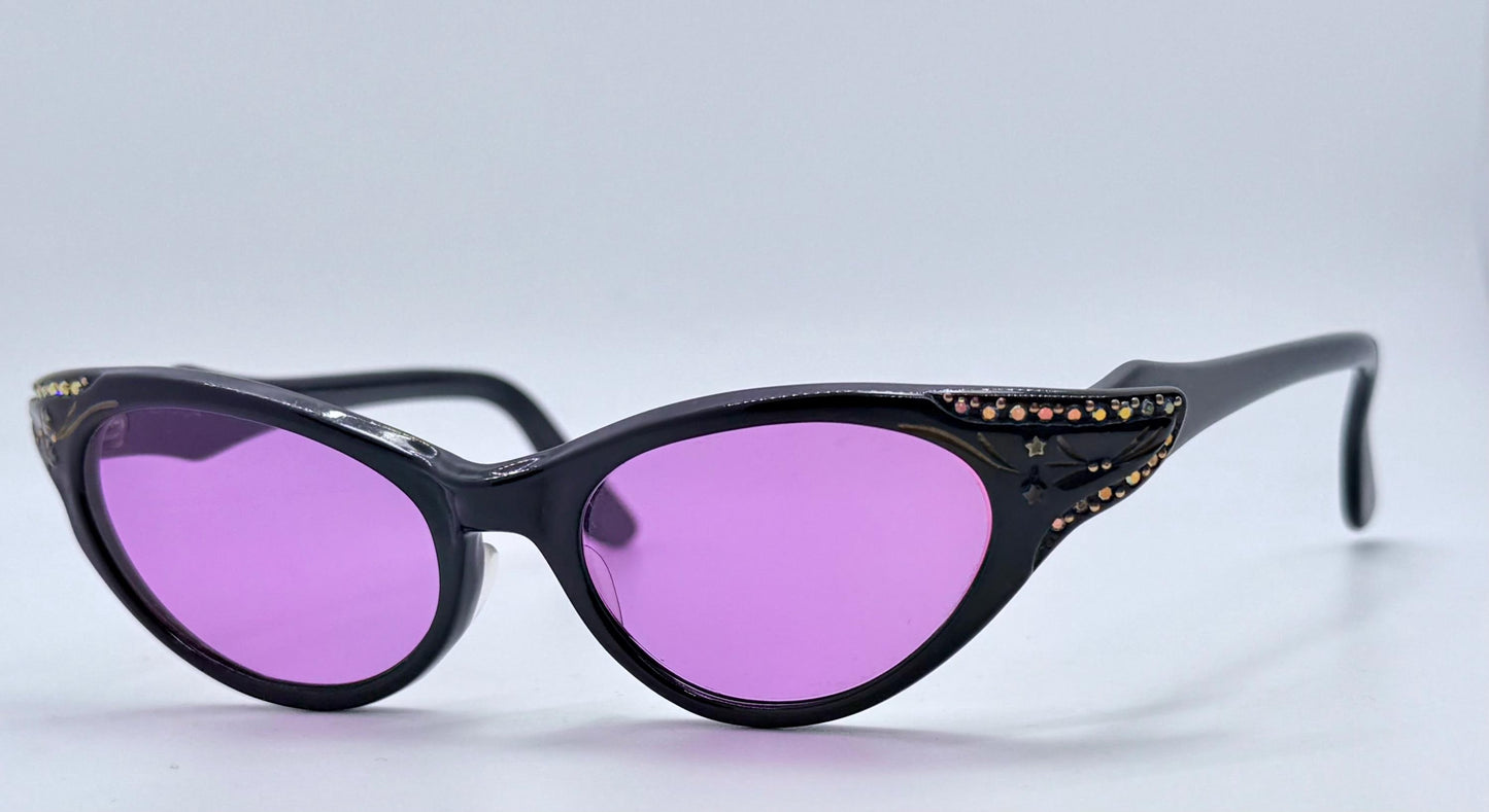 Vintage 1950S Sr Usa 5 1|2 Black Cat-Eye Glasses With Brand New-Custom Berko’S Designs Lenses