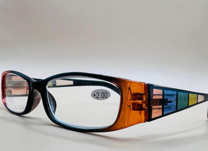 Geometric Narrow Readers. Black Frame Front With Multi-Color Arms
