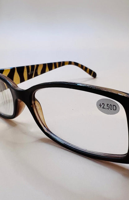 Brown and Gold Half Frame Women’s Rectangular Lightweight Reading Glasses.  Mag +1.0 - 2.50