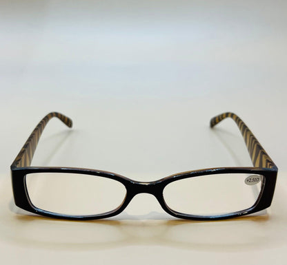 Brown and Gold Half Frame Women’s Rectangular Lightweight Reading Glasses.  Mag +1.0 - 2.50