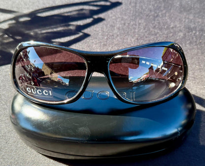 Gucci Gg 1414|S 807 Black Wraparound Sunglasses 67Mm-Y2K Vintage Deadstock-Full Kit